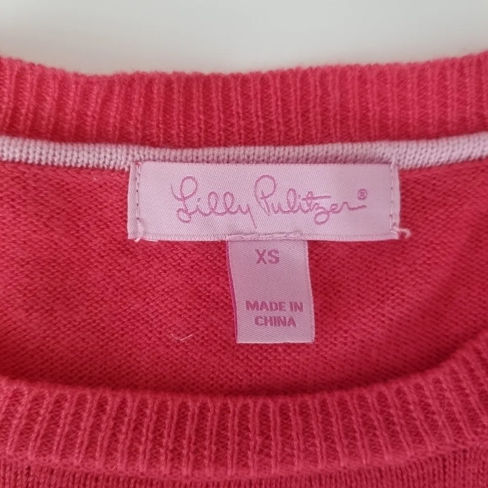 Lilly Pulitzer Pink Heart Print Wool Blend Long Sleeve Sweater Size XS - Picture 4 of 12